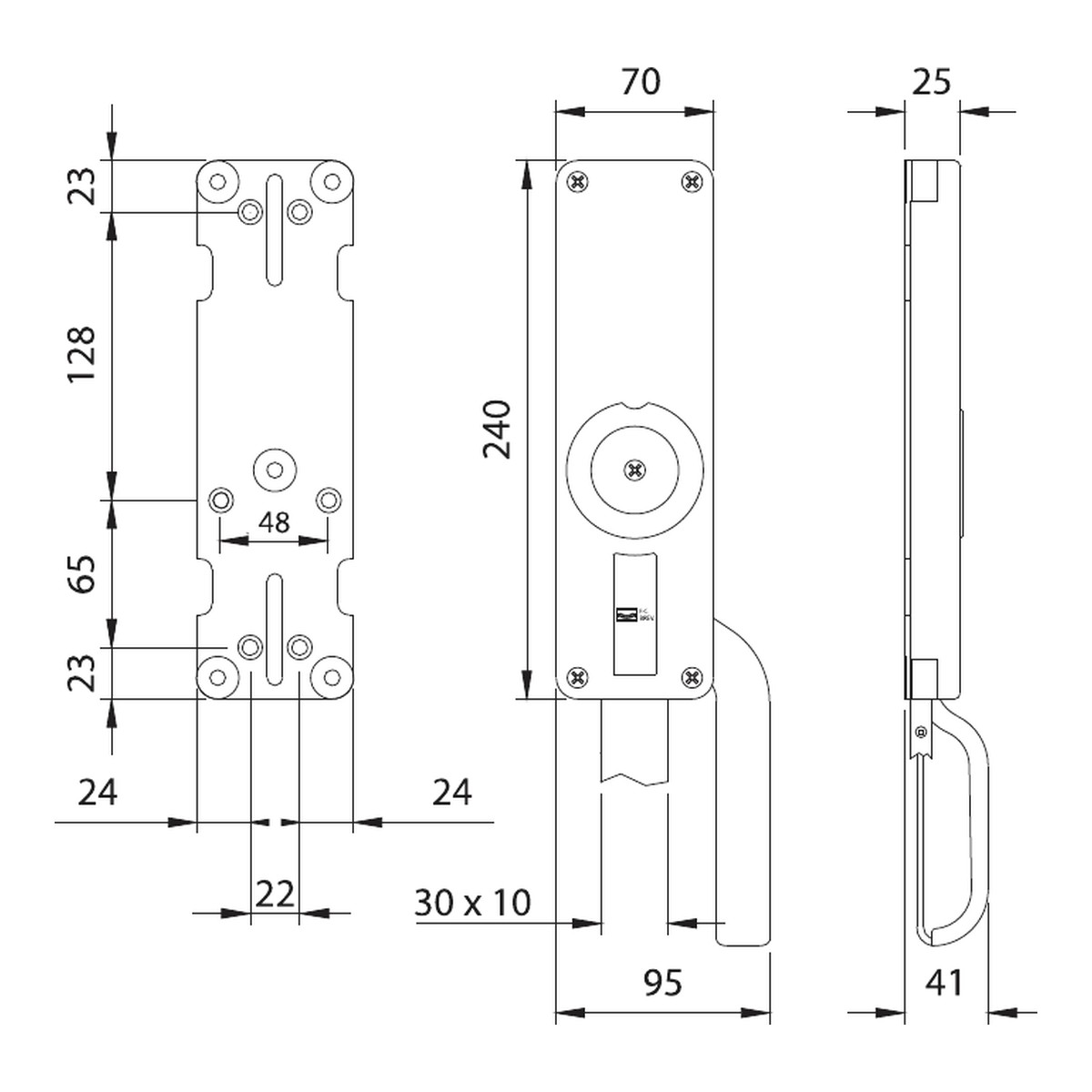 Comunello 694 Treibriegel groß für Flachstange 30x10: Maßzeichnung