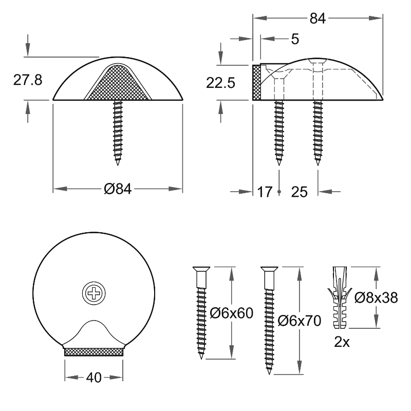 Zeichnung Türstopper Bodenmontage 02030 Black