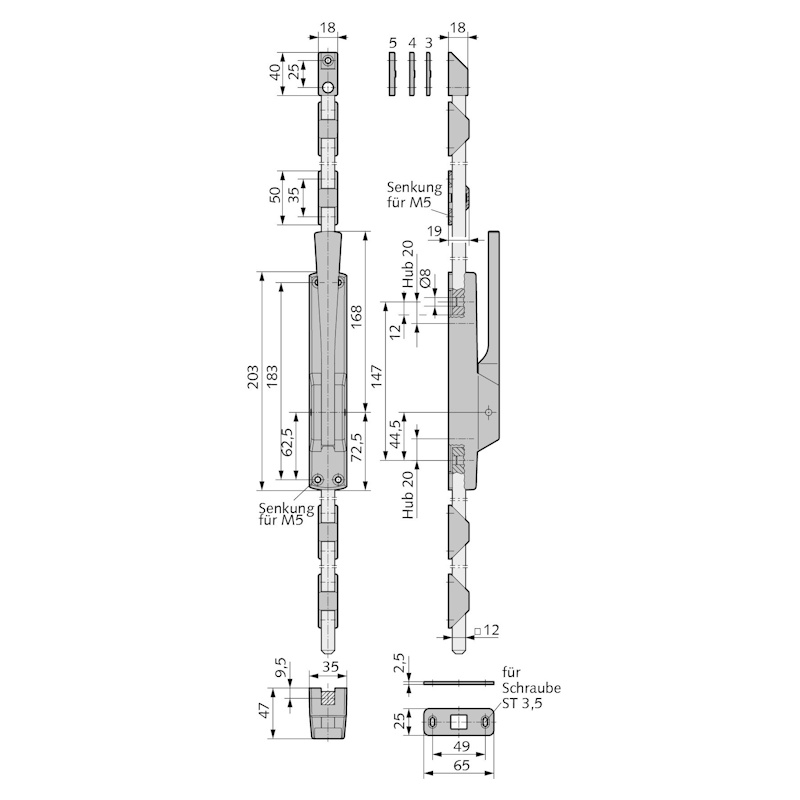 Türtreibriegel - aufliegende Verriegelung