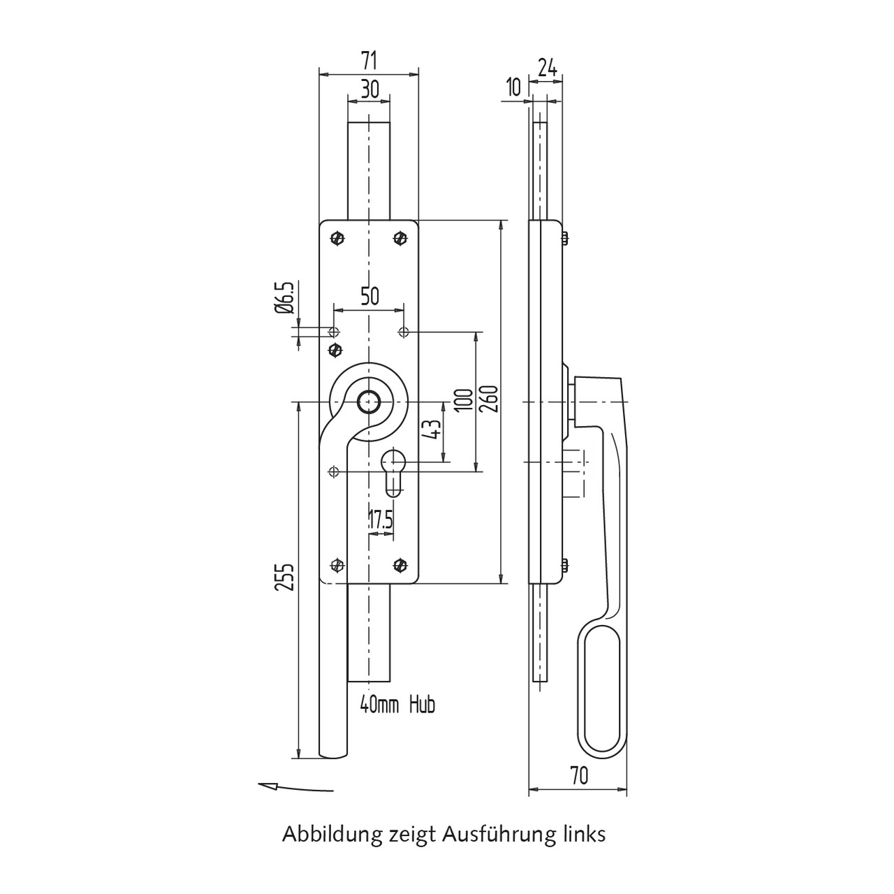 Falttor-Treibriegel abschließbar