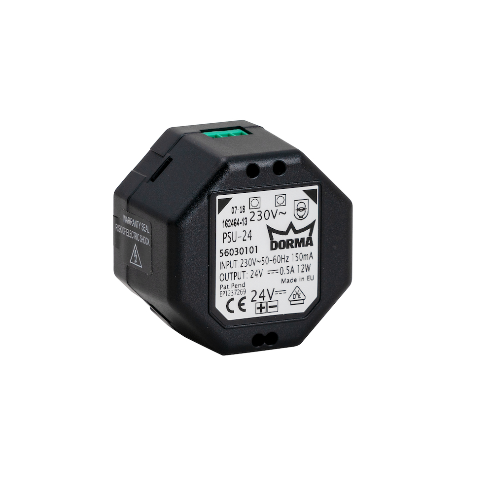Dorma PSU 24 Unterputz-Netzteil 24 V DC, schwarzes Achteckgehäuse mit grüner Schraubklemme