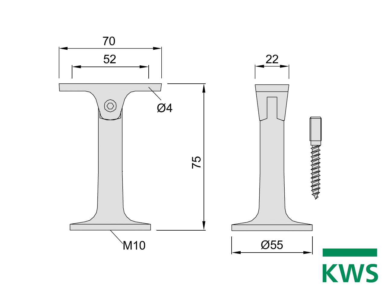 KWS 4591 Handlaufstütze - 75 mm Abstand
