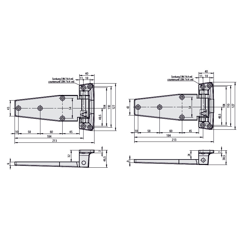 STUV RETROFLEX Lappenscharnier Kühlraum - steigend, links