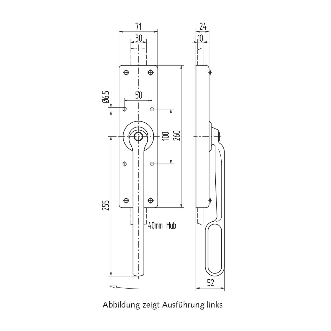 Falttor-Treibriegel 180° drehbar