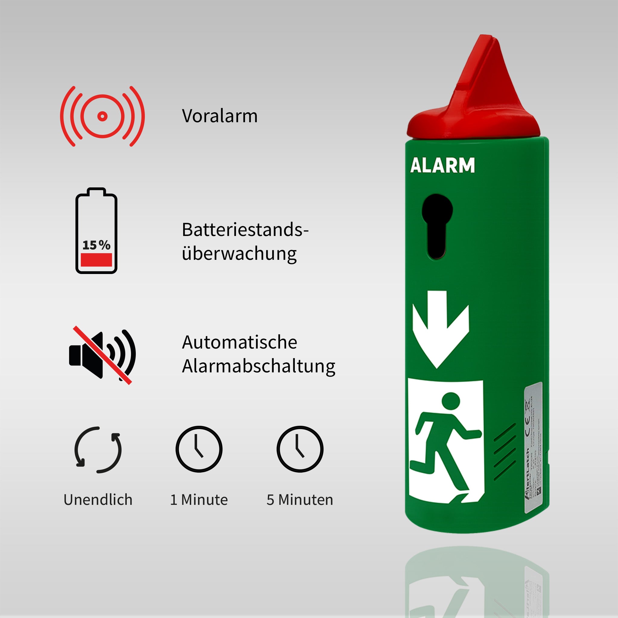 Einhand-Türwächter mit Voralarm für Panikstangen - Ohne Schließzylinder - AlertLatch TWU320