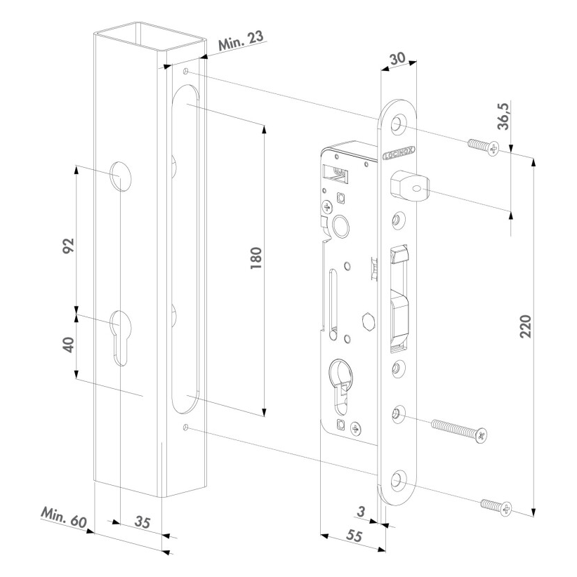 Maßzeichnung Locinox H-METAL mit Abmessungen