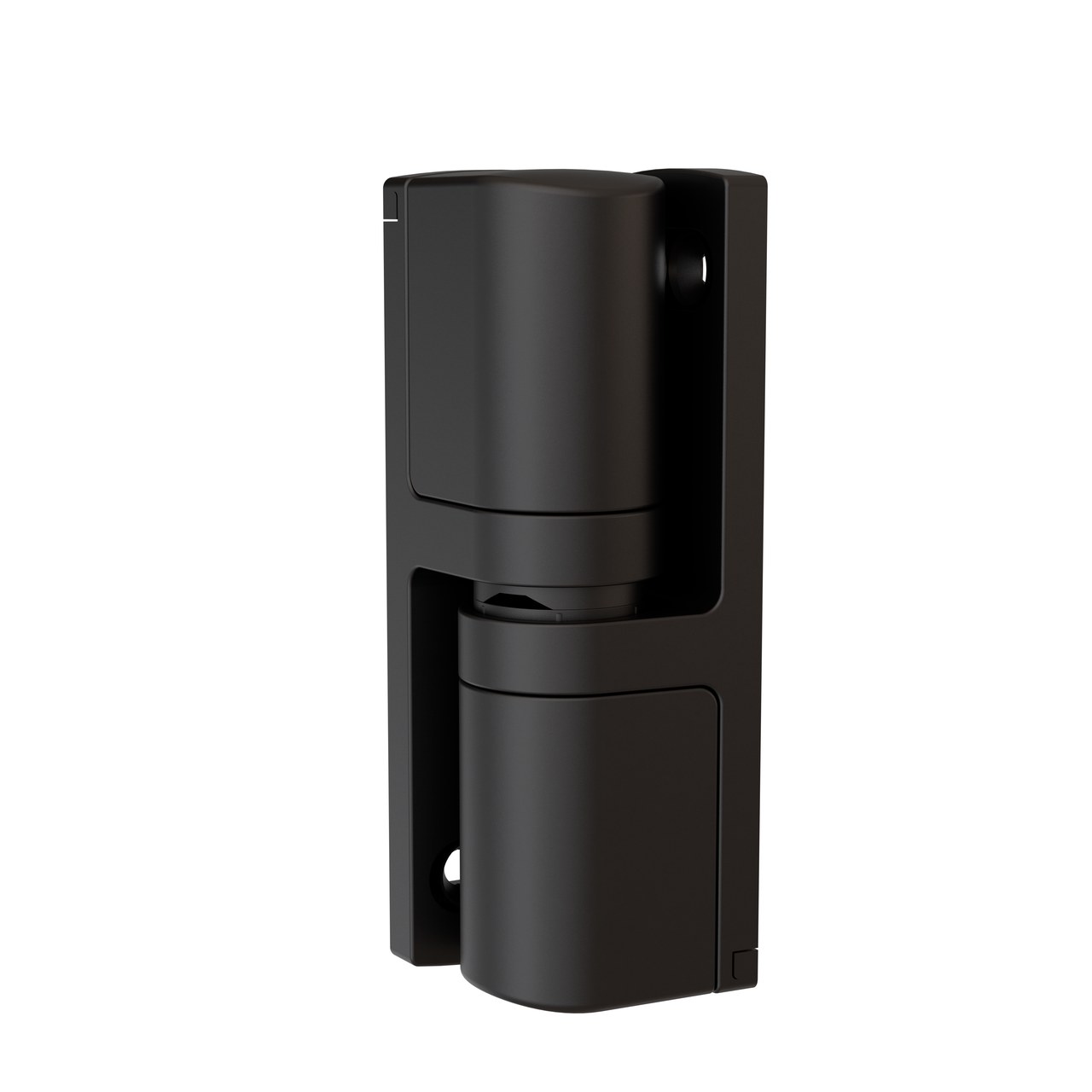 STUV VARIOFLEX2 Eckscharnier komplett in Schwarz RAL 9005, Ansicht schräg von vorn