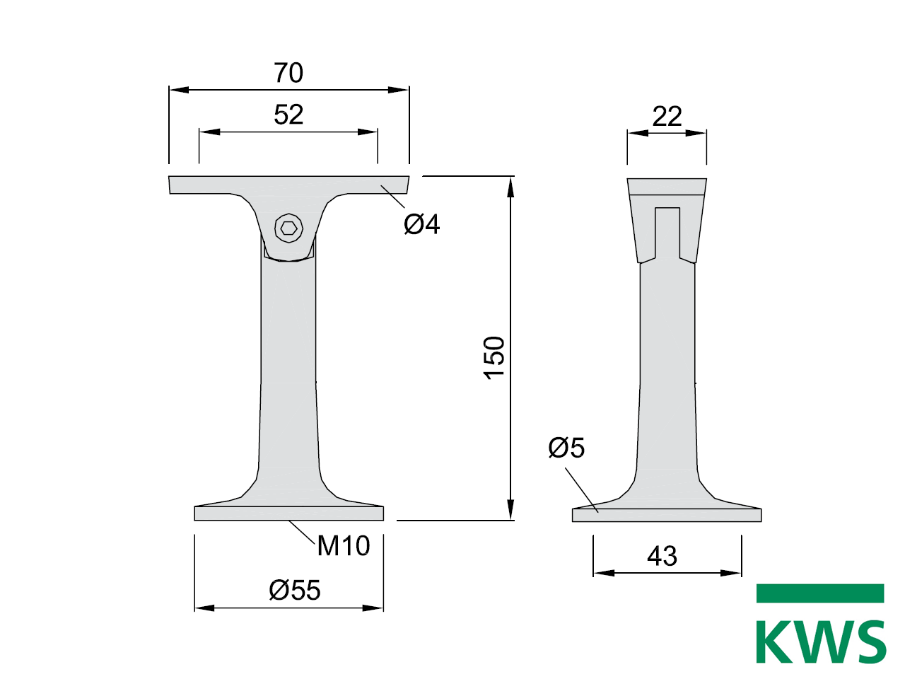 KWS 4599 Handlaufstütze - 150 mm Abstand