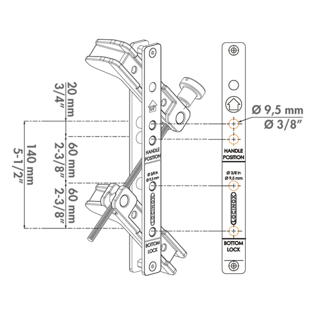 Maßzeichnung Locinox DRILLFIX mit Abmessungen