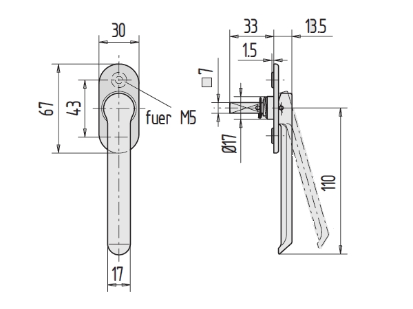 Falttürdrücker Modell 246 für Rohrrahmentüren