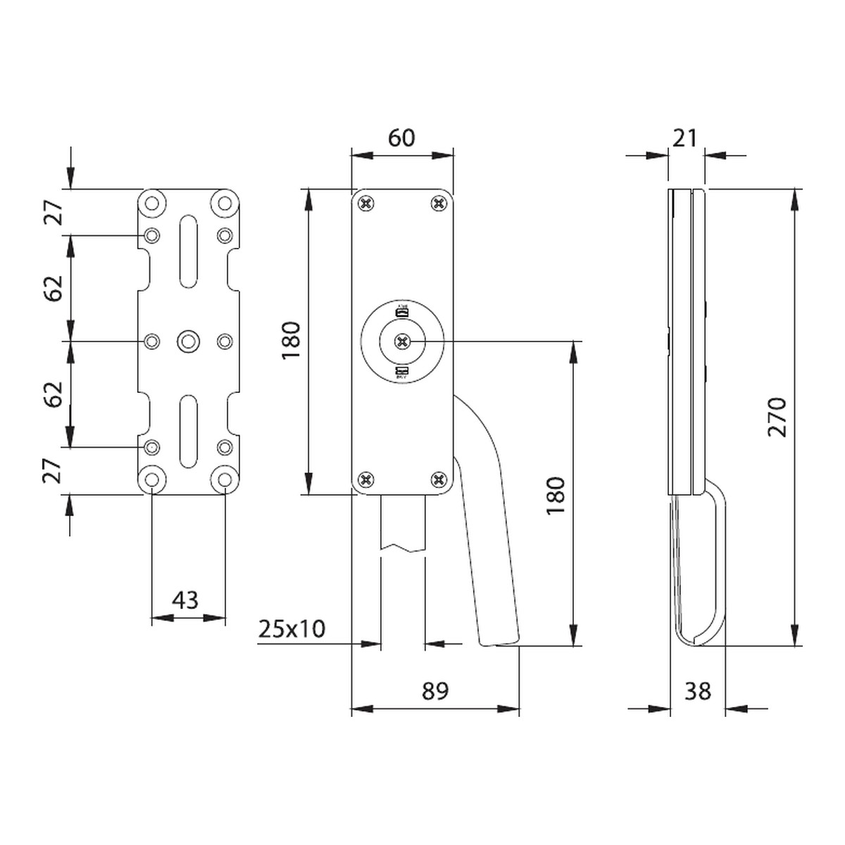 Comunello 690 Treibriegel klein für Flachstange 25x10: Maßzeichnung