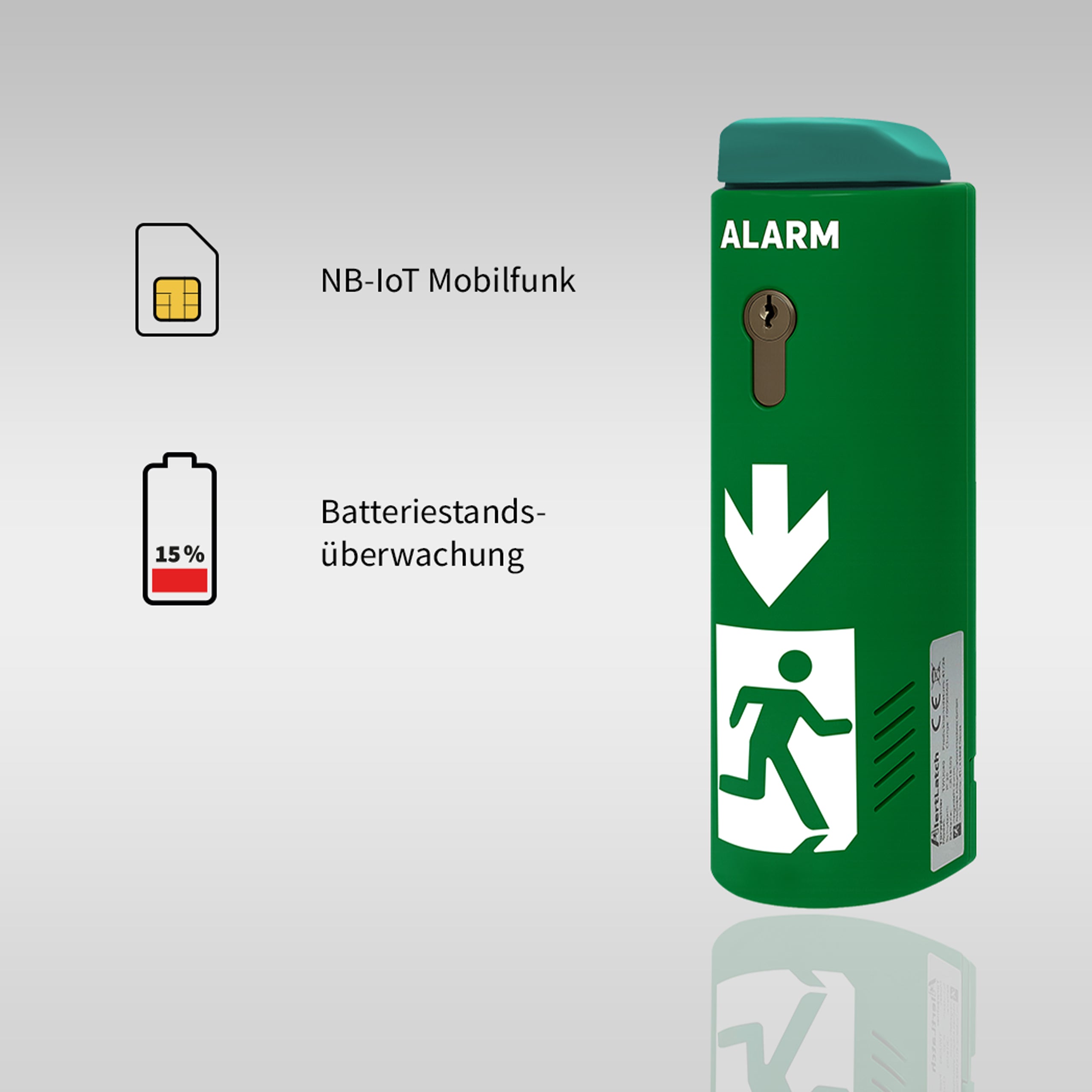 AlertLatch TWU240 Mobilfunk-Türwächter Basic mit Einzelschließzylinder – Hauptansicht grün