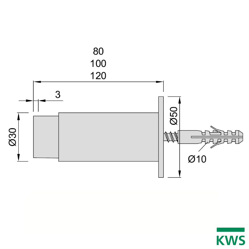 KWS 2064 Türstopper - Länge: 80 mm
