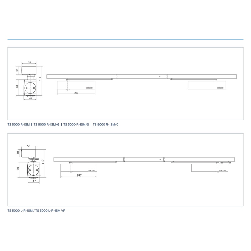 GEZE R-ISM-Gleitschiene TS 5000 technische Zeichnung mit Abmessungen 2740x55x30mm